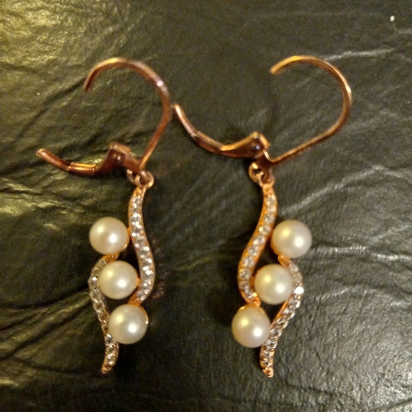14K Rose Gold Pearl Dangle Earrings - Picture 9 of 9